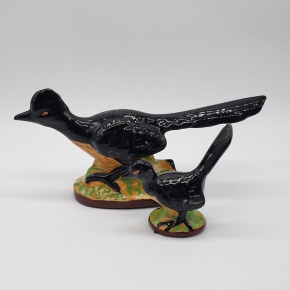 VINTAGE Ceramic Set Adult & Baby Roadrunner Bird Figurines - Picture 8 of 11